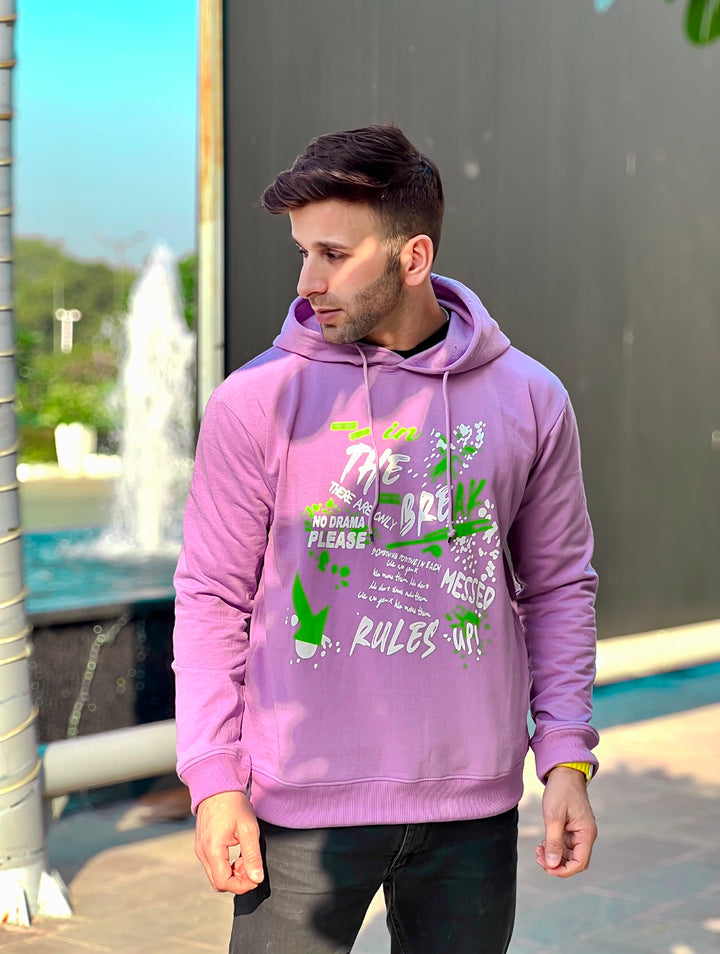 "BREAK THE RULES" Hooded Purple Fleece Hoodie