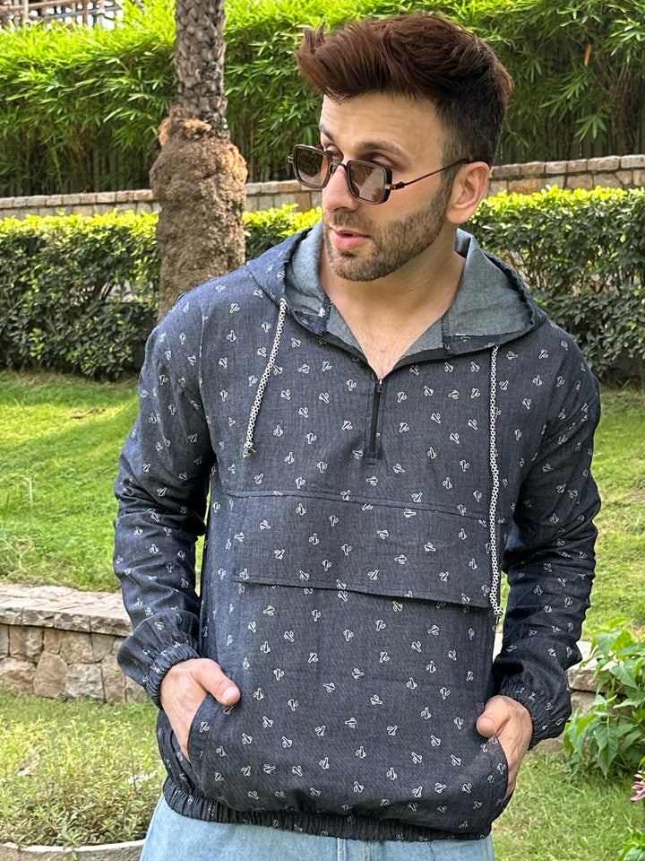 Blue Denim Oversized Zipper Hoodie