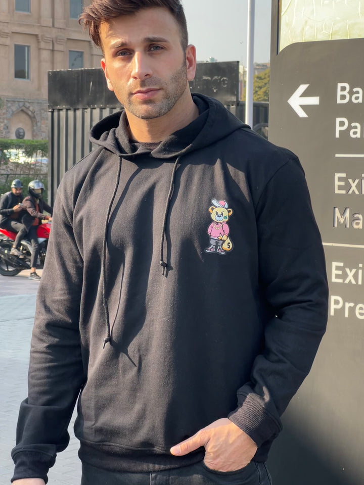 "Bear" Full Sleeve Black Fleece Hoodie