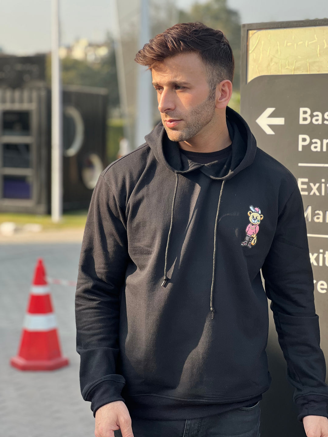 "Bear" Full Sleeve Black Fleece Hoodie