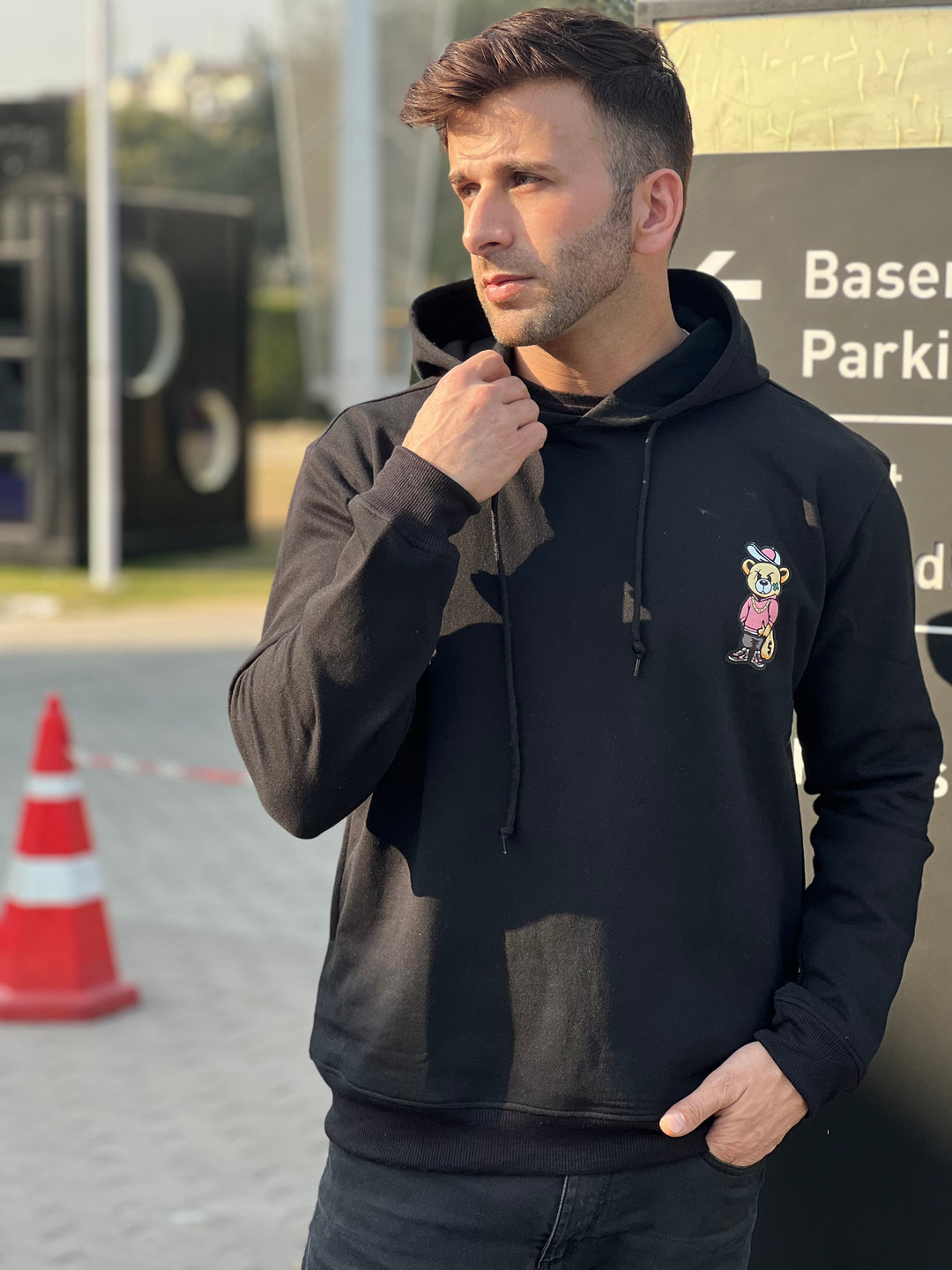 "Bear" Full Sleeve Black Fleece Hoodie
