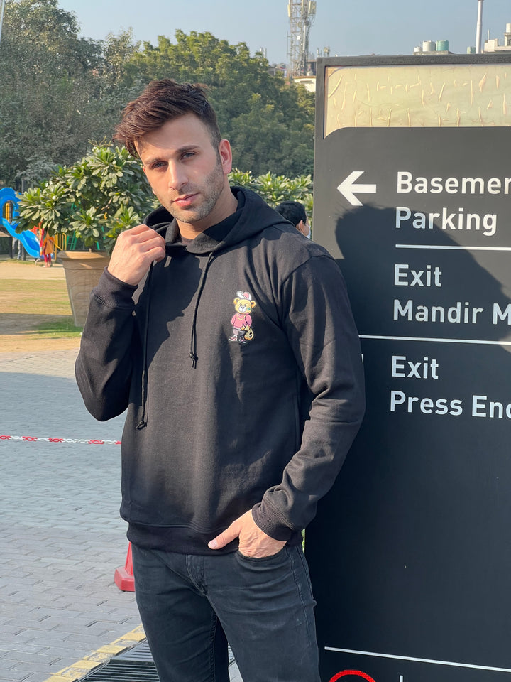 "Bear" Full Sleeve Black Fleece Hoodie