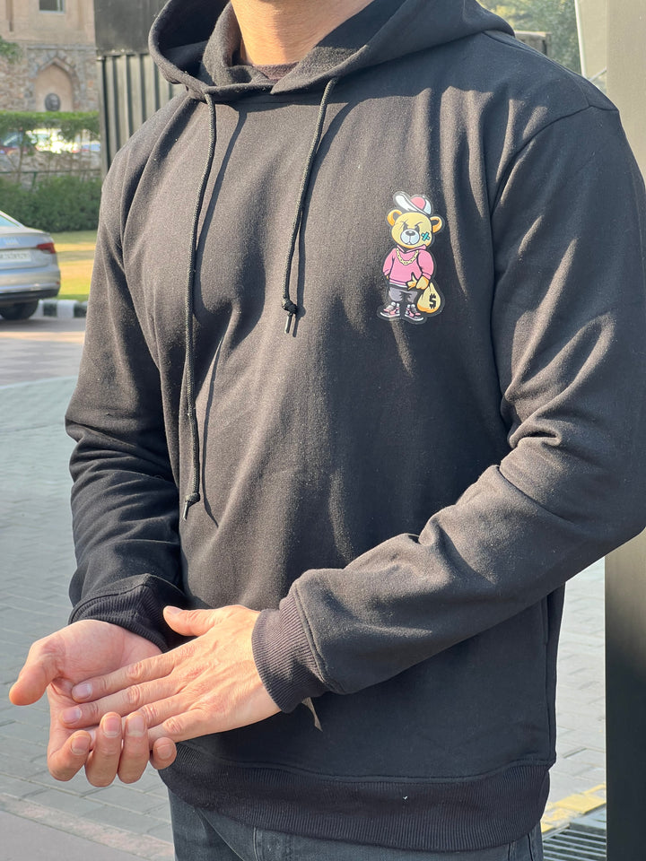 "Bear" Full Sleeve Black Fleece Hoodie