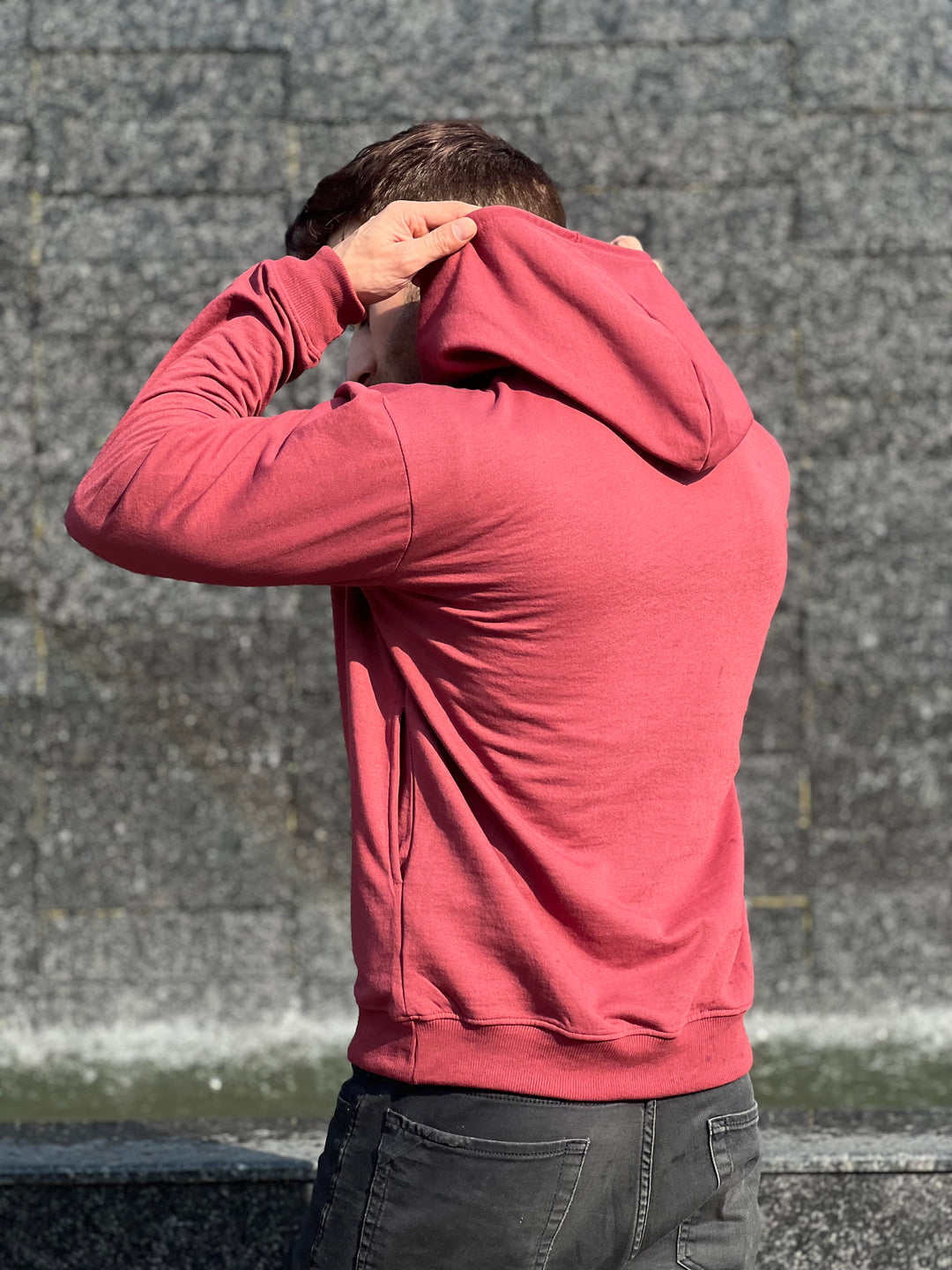 "BE RAW" Full Sleeve Wine Fleece Hoodie
