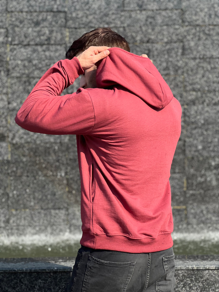 "BE RAW" Full Sleeve Wine Fleece Hoodie