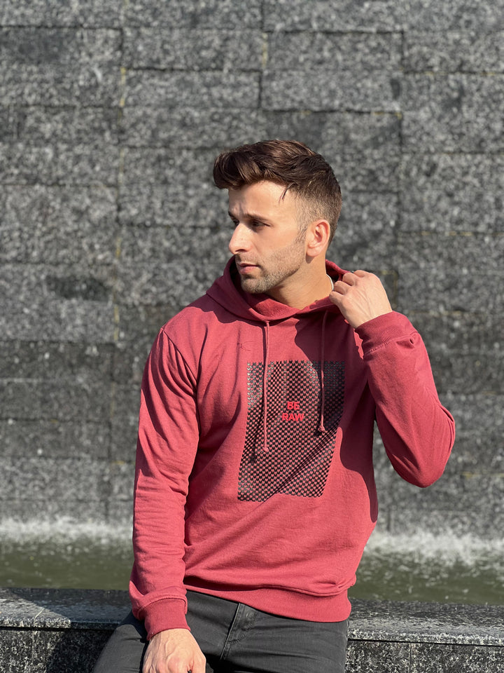 "BE RAW" Full Sleeve Wine Fleece Hoodie