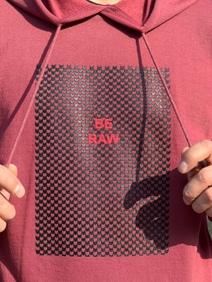 "BE RAW" Full Sleeve Wine Fleece Hoodie