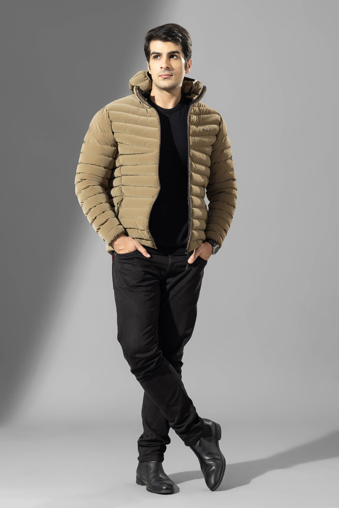 Brown Men Puffer Winter Jacket