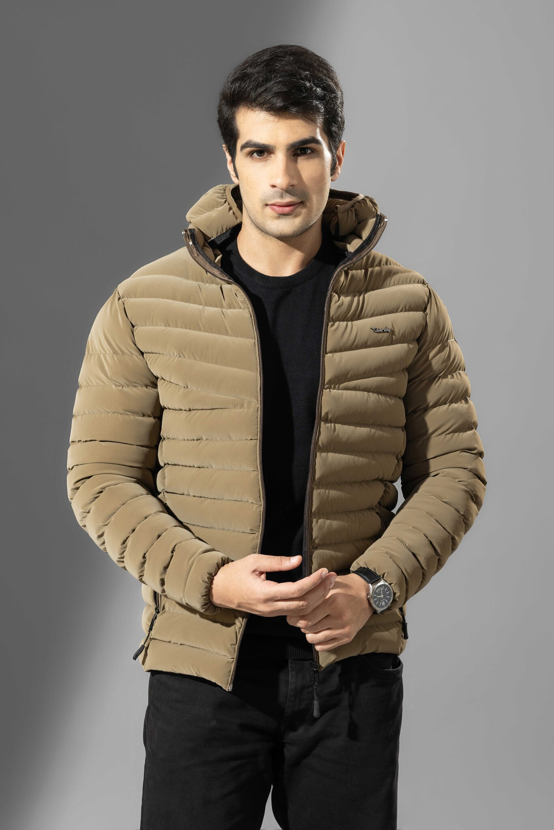 Brown Men Puffer Winter Jacket