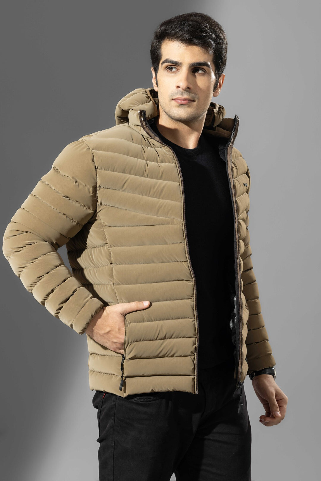 Brown Men Puffer Winter Jacket