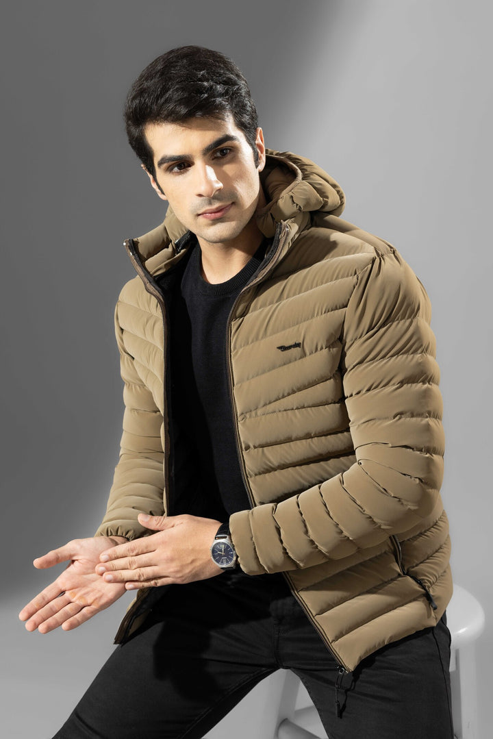 Brown Men Puffer Winter Jacket