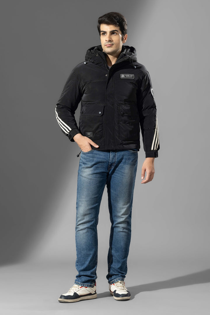 Black Full Sleeve Hooded Winter Jacket