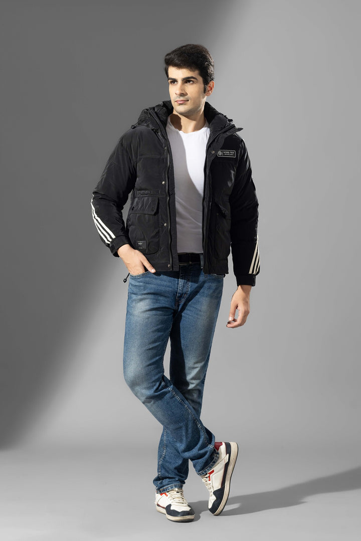 Black Full Sleeve Hooded Winter Jacket