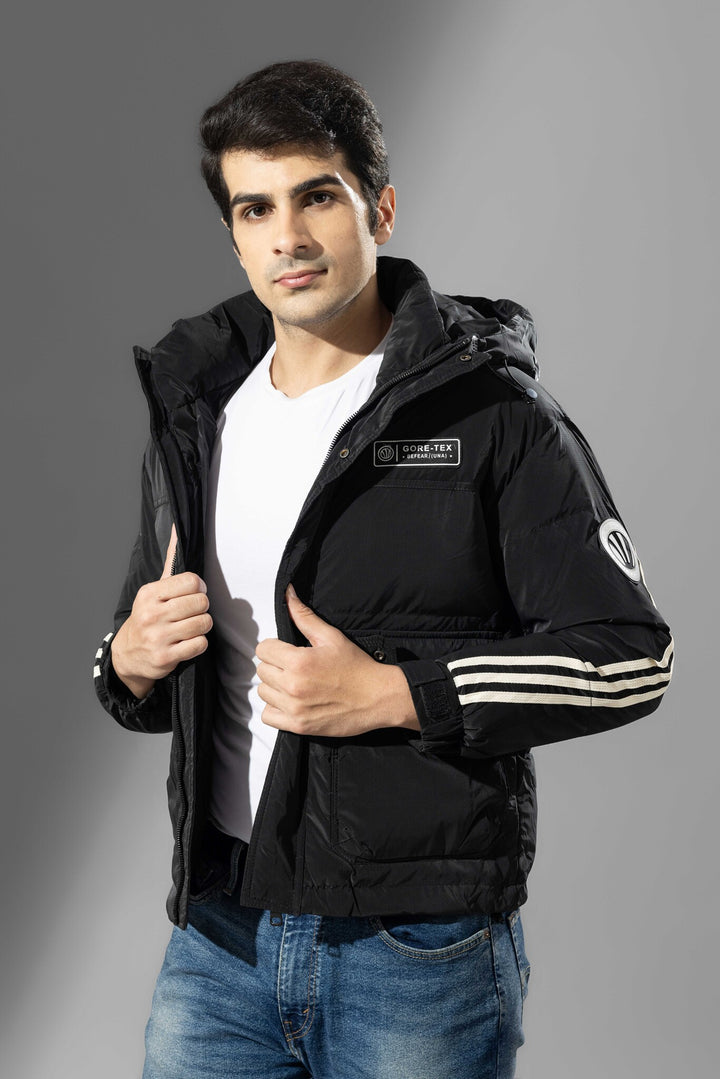 Black Full Sleeve Hooded Winter Jacket