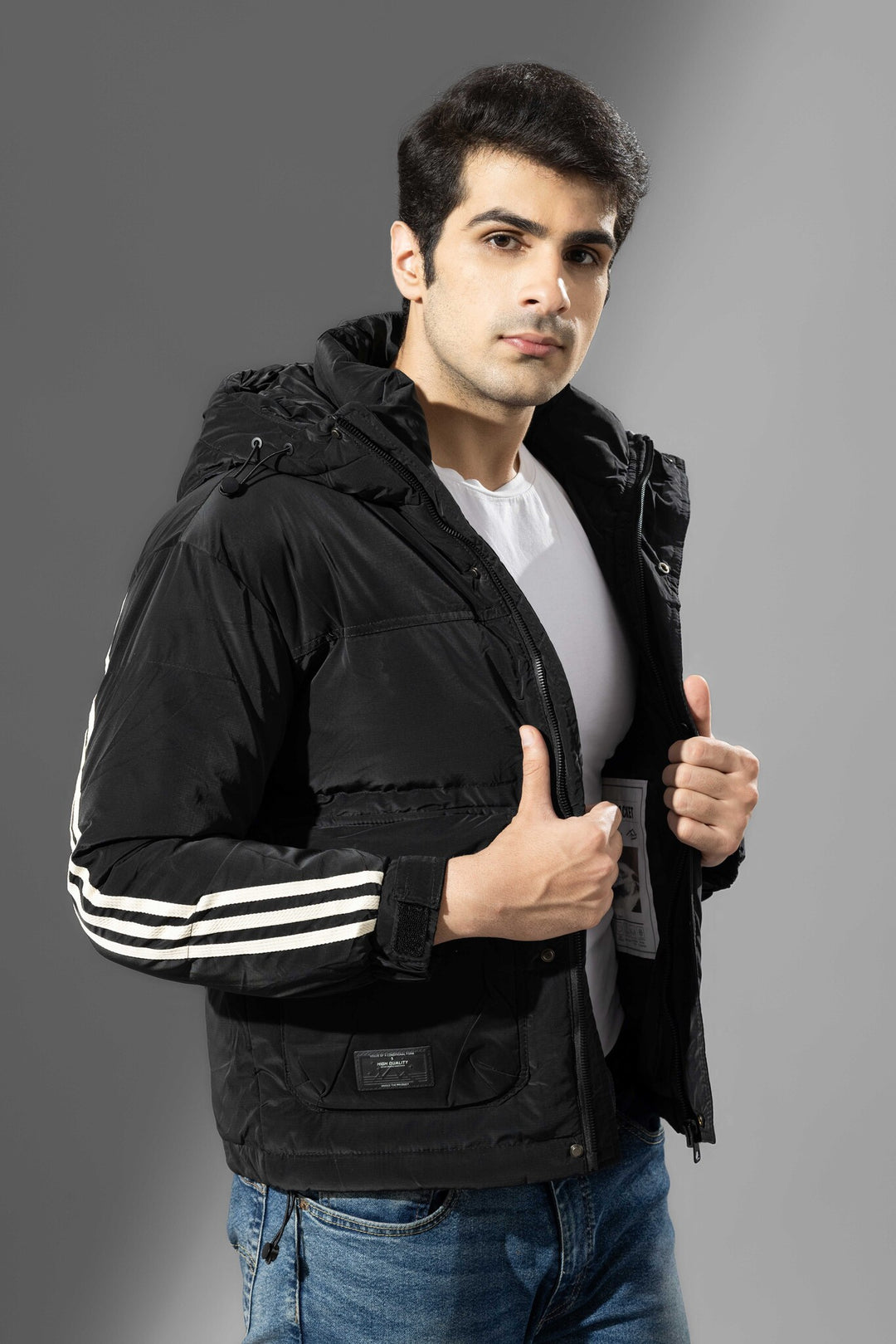 Black Full Sleeve Hooded Winter Jacket