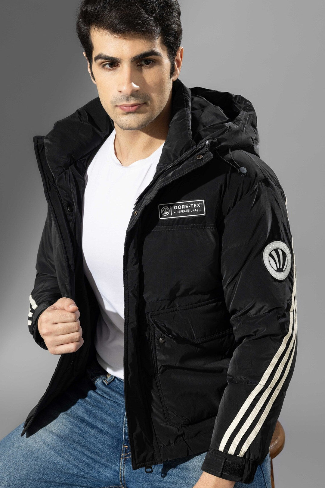 Black Full Sleeve Hooded Winter Jacket