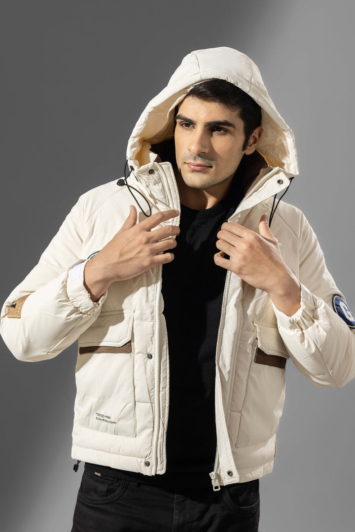 Cream Men Full Sleeve Winter Jacket