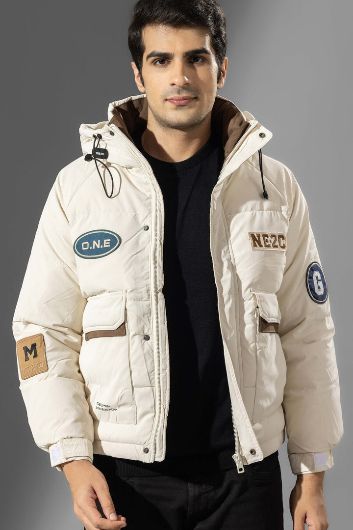 Cream Men Full Sleeve Winter Jacket