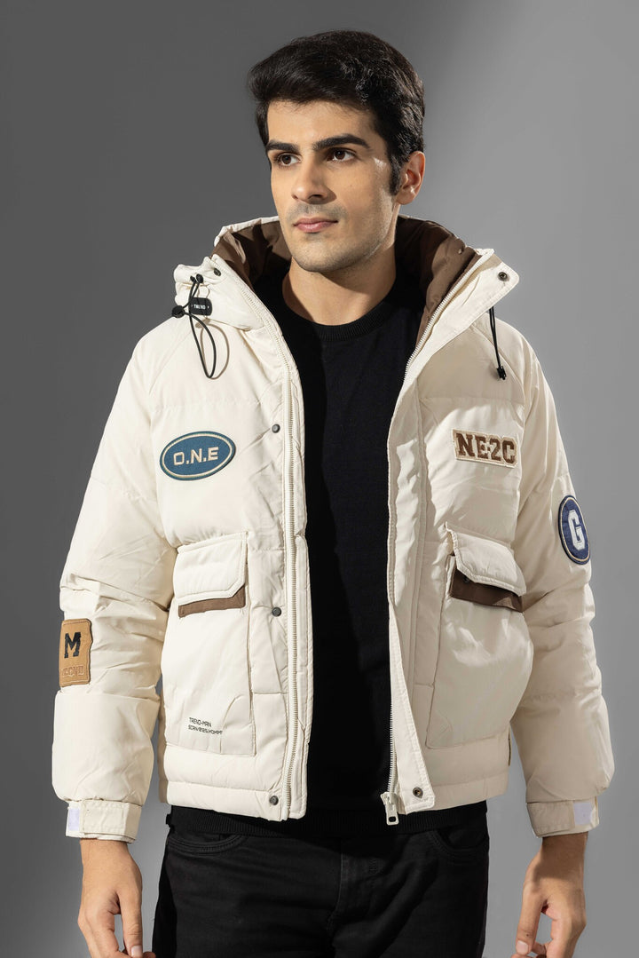 Cream Men Full Sleeve Winter Jacket