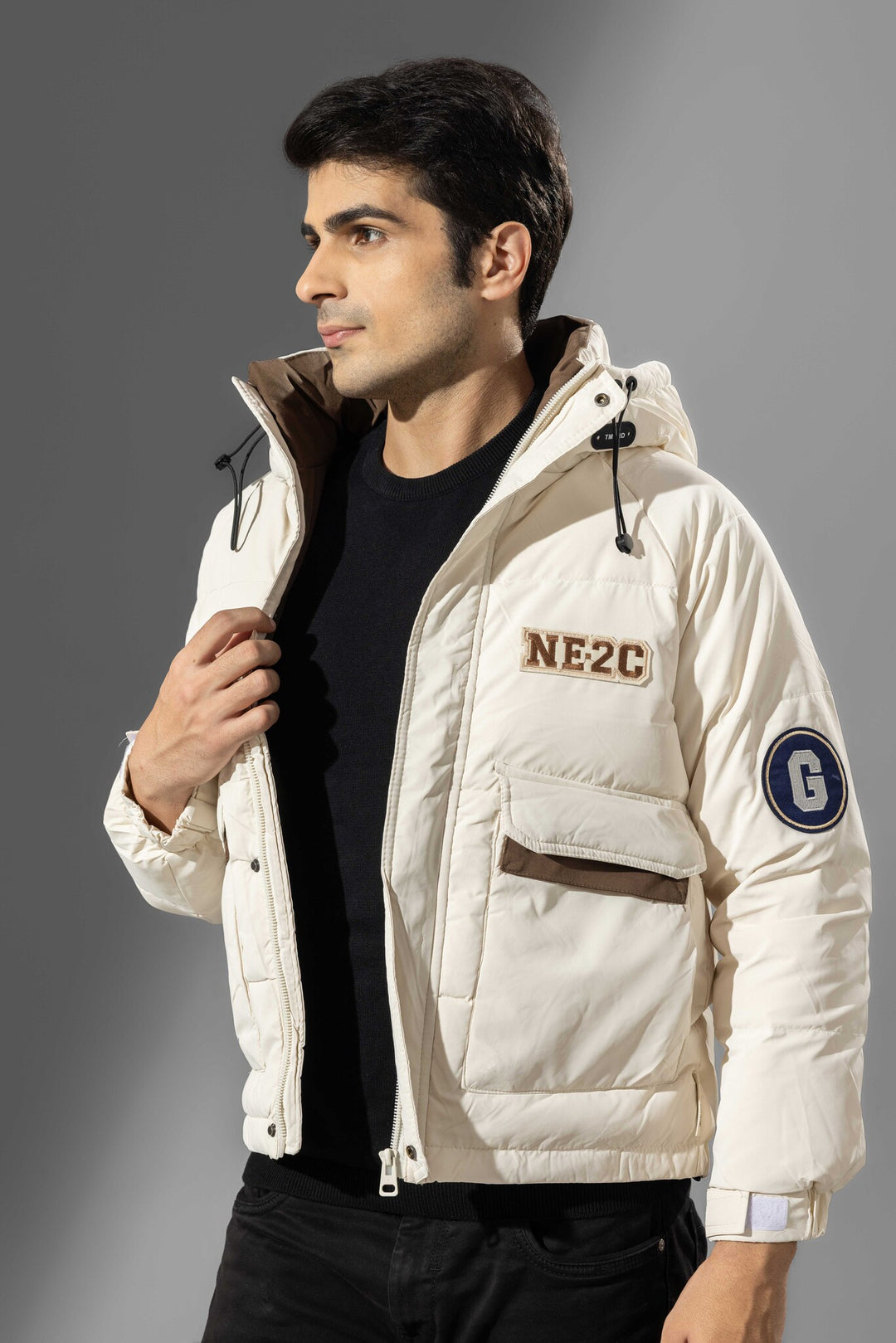 Cream Men Full Sleeve Winter Jacket