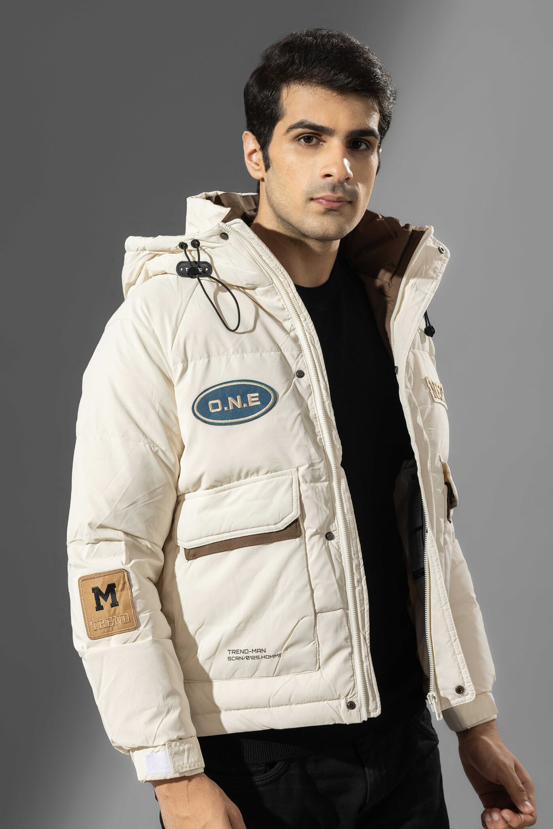 Cream Men Full Sleeve Winter Jacket