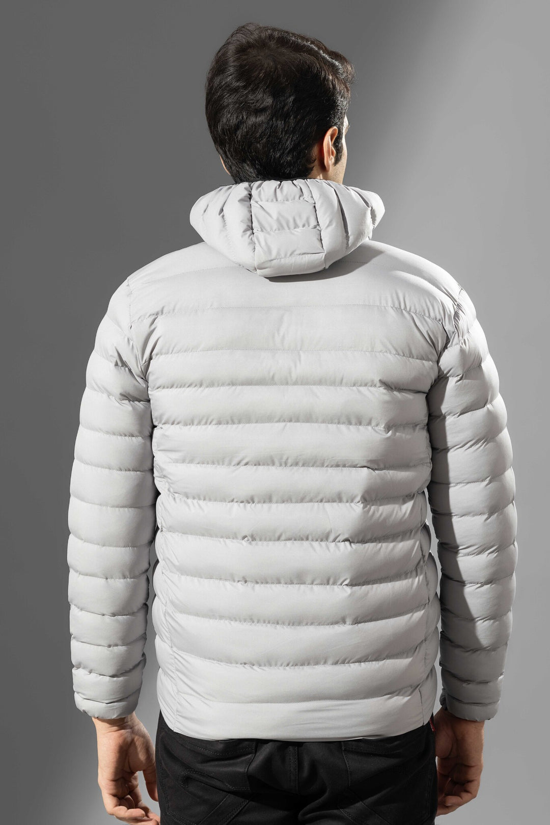 Grey Puffer Jacket Full Sleeve Jacket with detachable hood