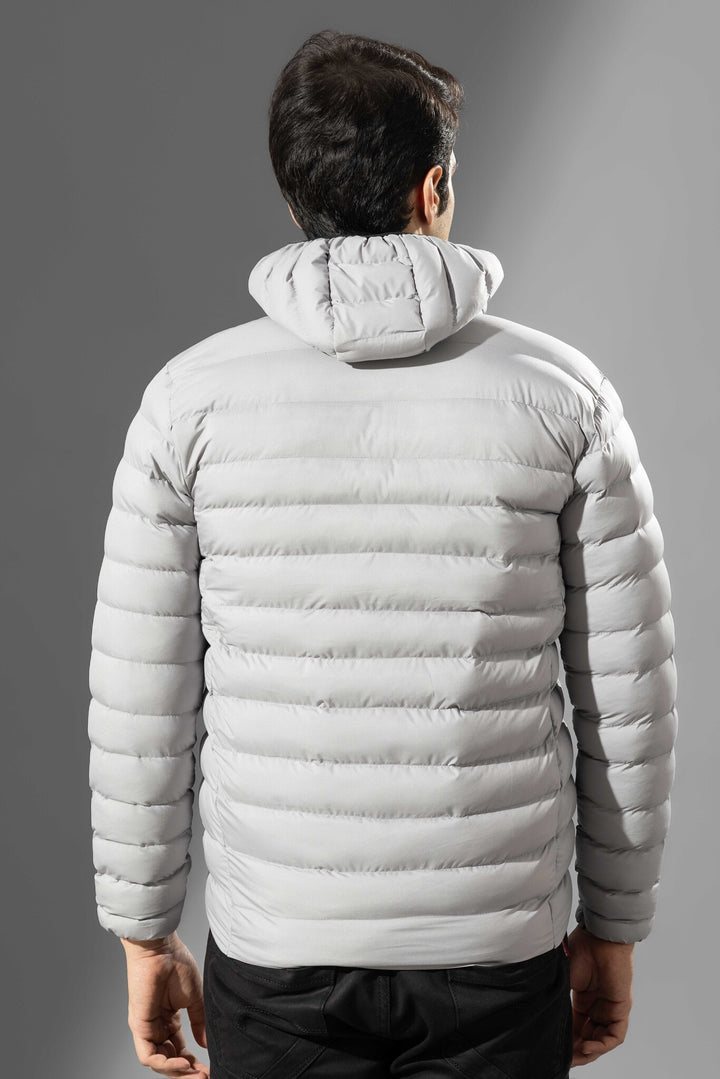 Grey Puffer Jacket Full Sleeve Jacket with detachable hood