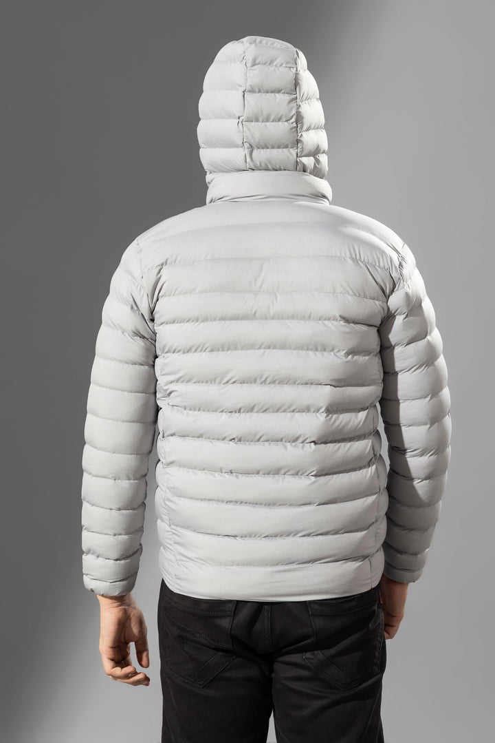 Grey Puffer Jacket Full Sleeve Jacket with detachable hood