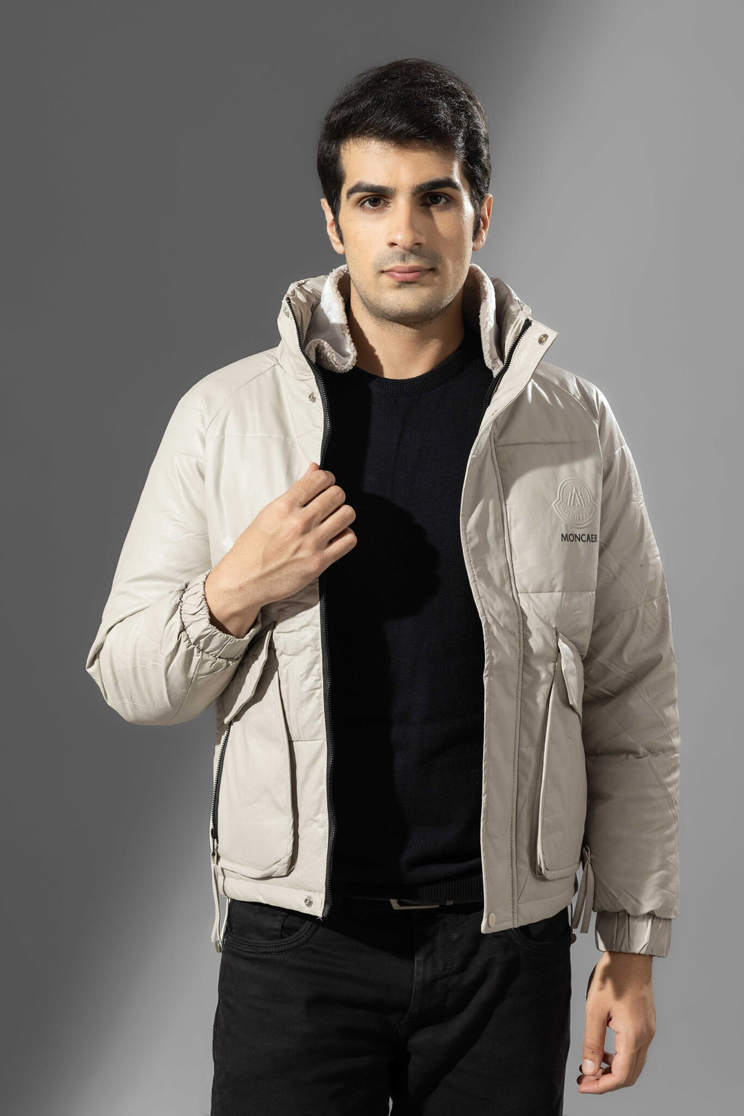 Grey Winter Jacket with detachable fur neck