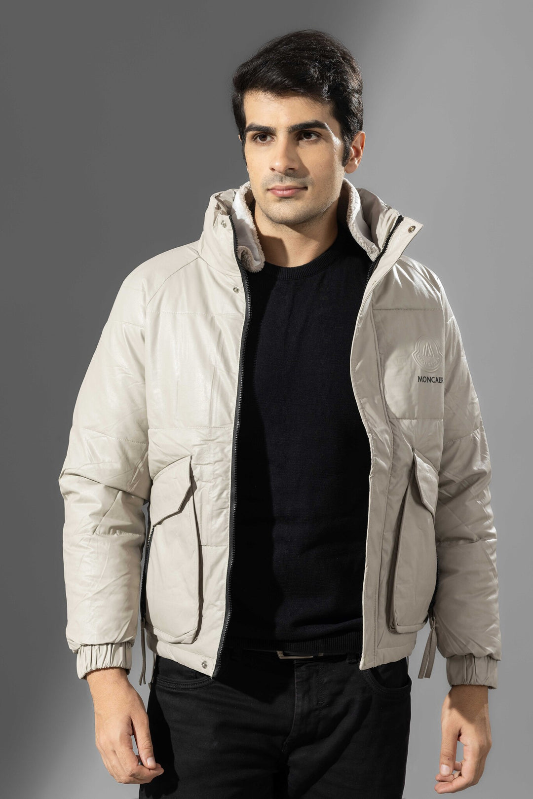 Grey Winter Jacket with detachable fur neck