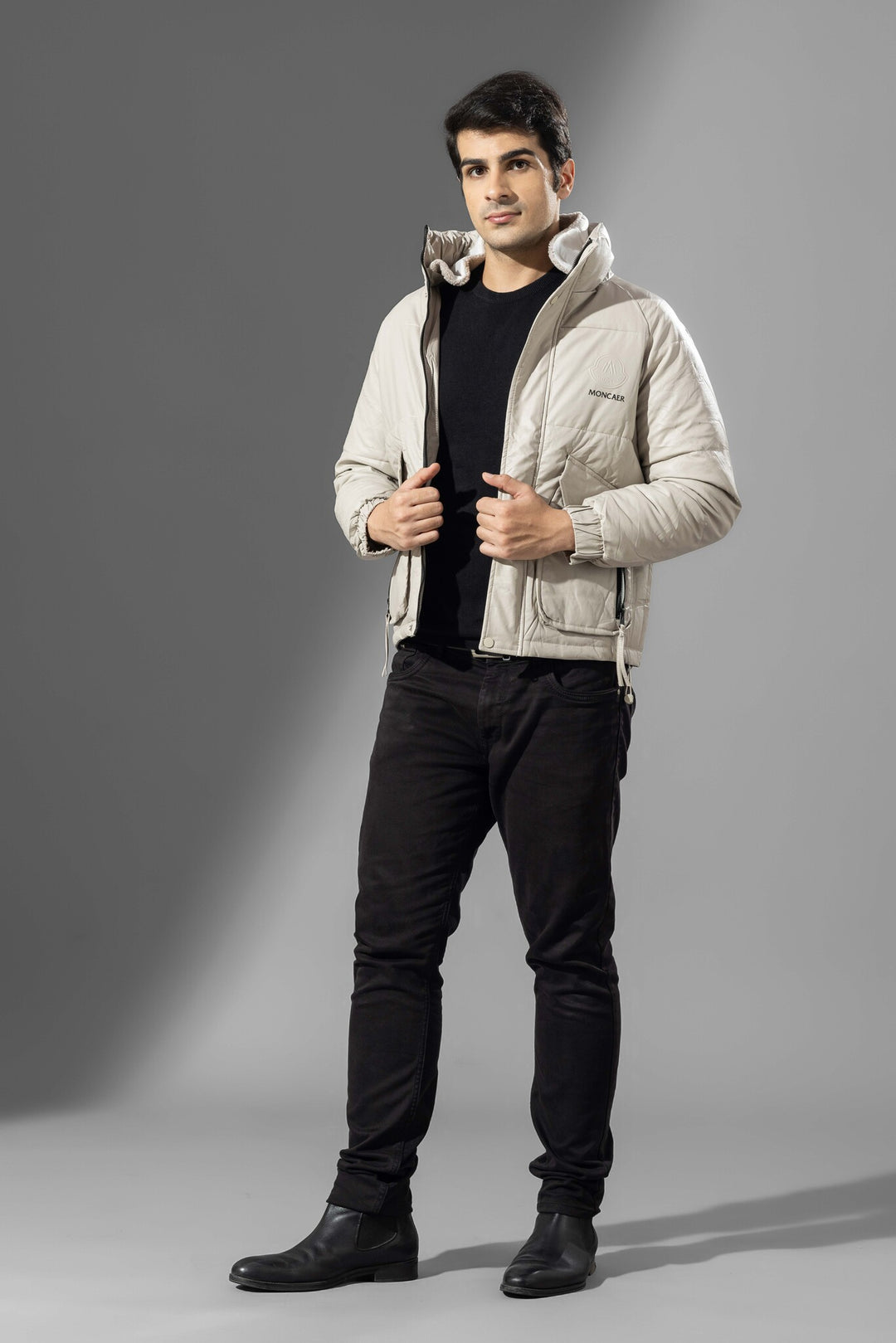 Grey Winter Jacket with detachable fur neck