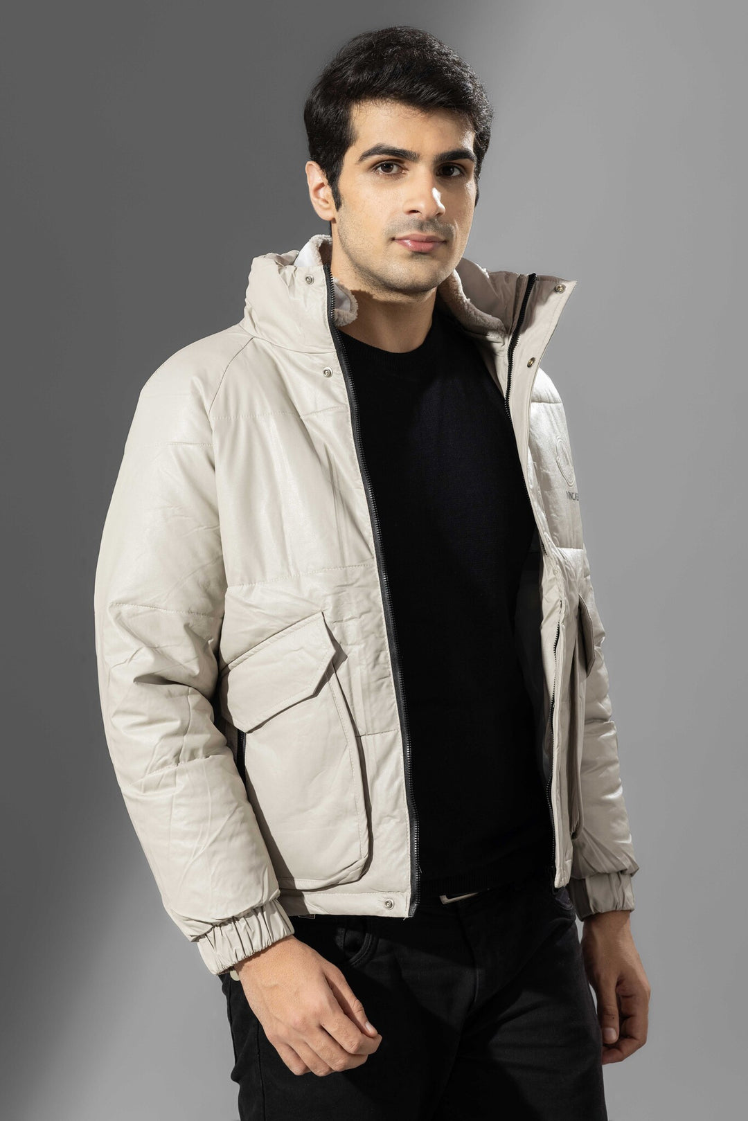 Grey Winter Jacket with detachable fur neck