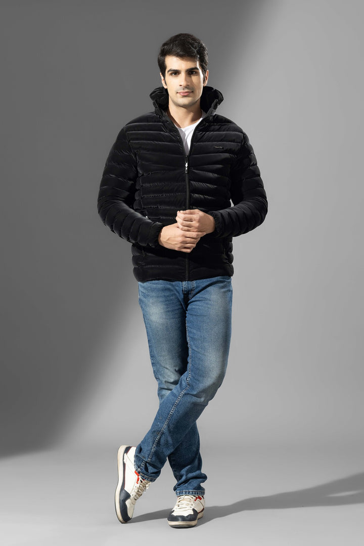 Black Men Heavy Puffer Winter Jacket with hood