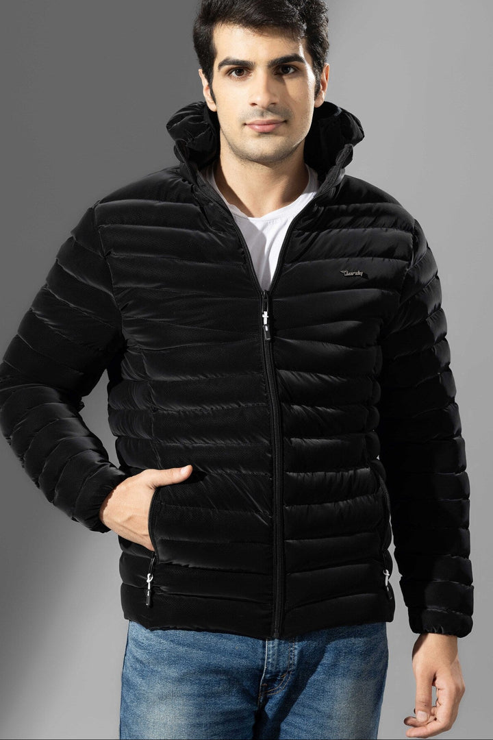 Black Men Heavy Puffer Winter Jacket with hood