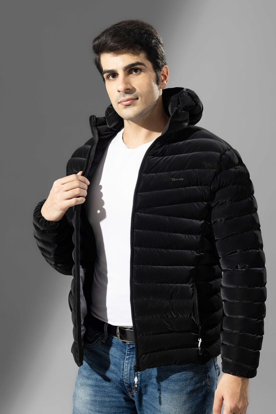 Black Men Heavy Puffer Winter Jacket with hood