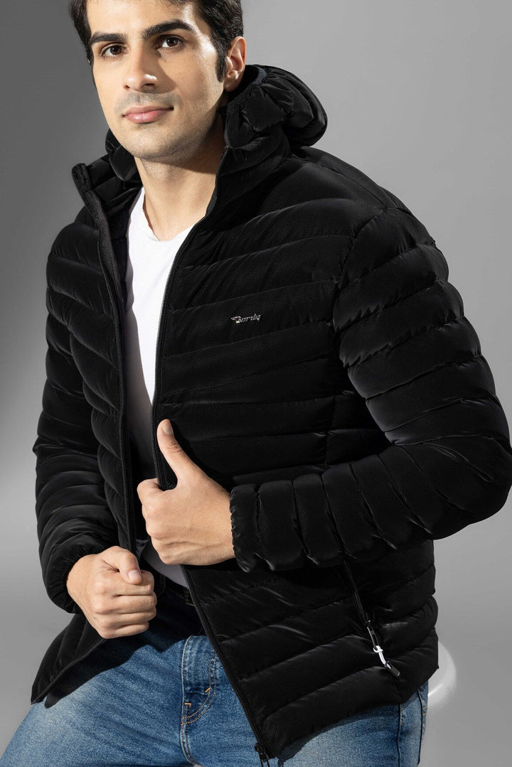 Black Men Heavy Puffer Winter Jacket with hood