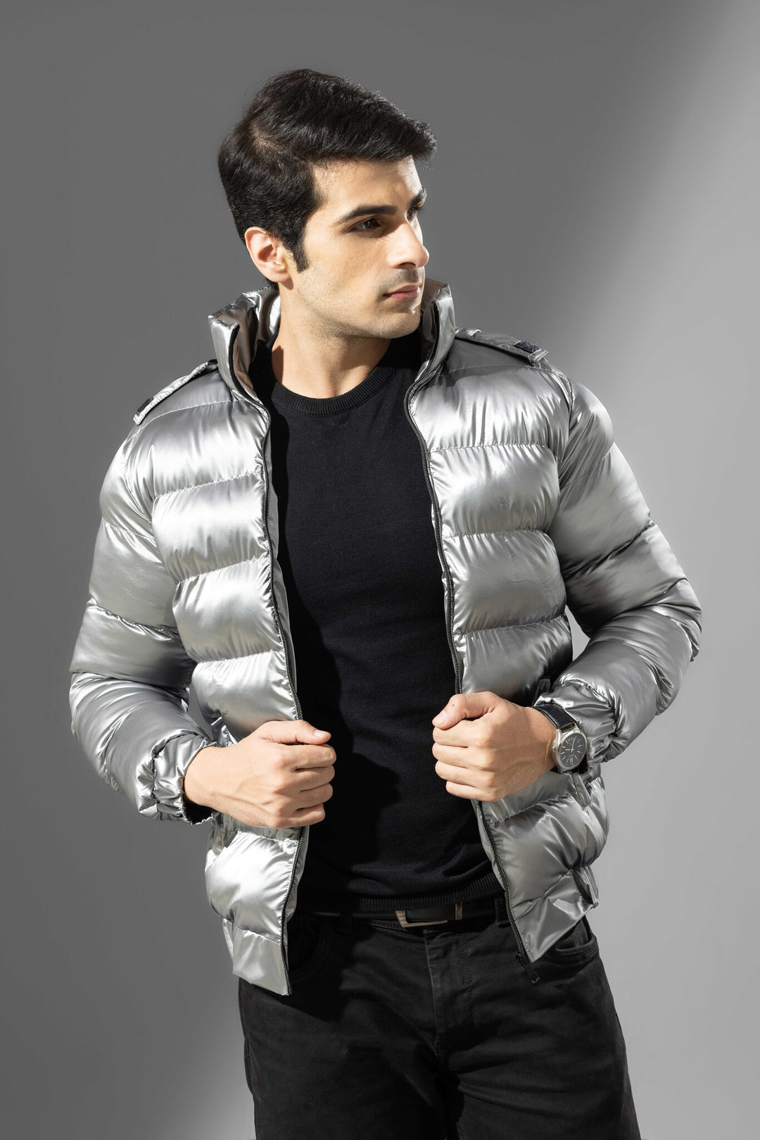 Silver Men Winter Heavy Jacket