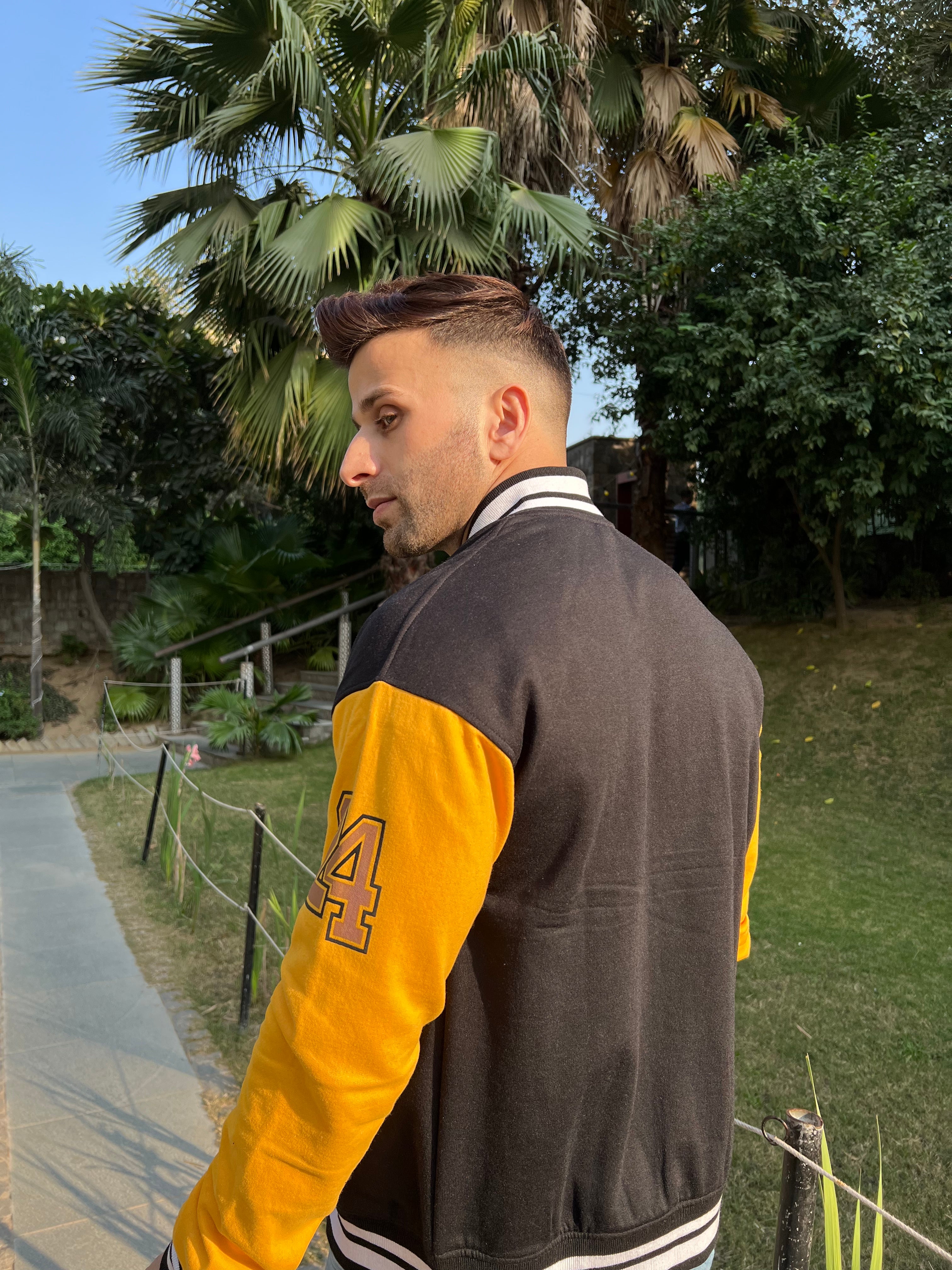 Varsity Black Yellow Typography Jacket
