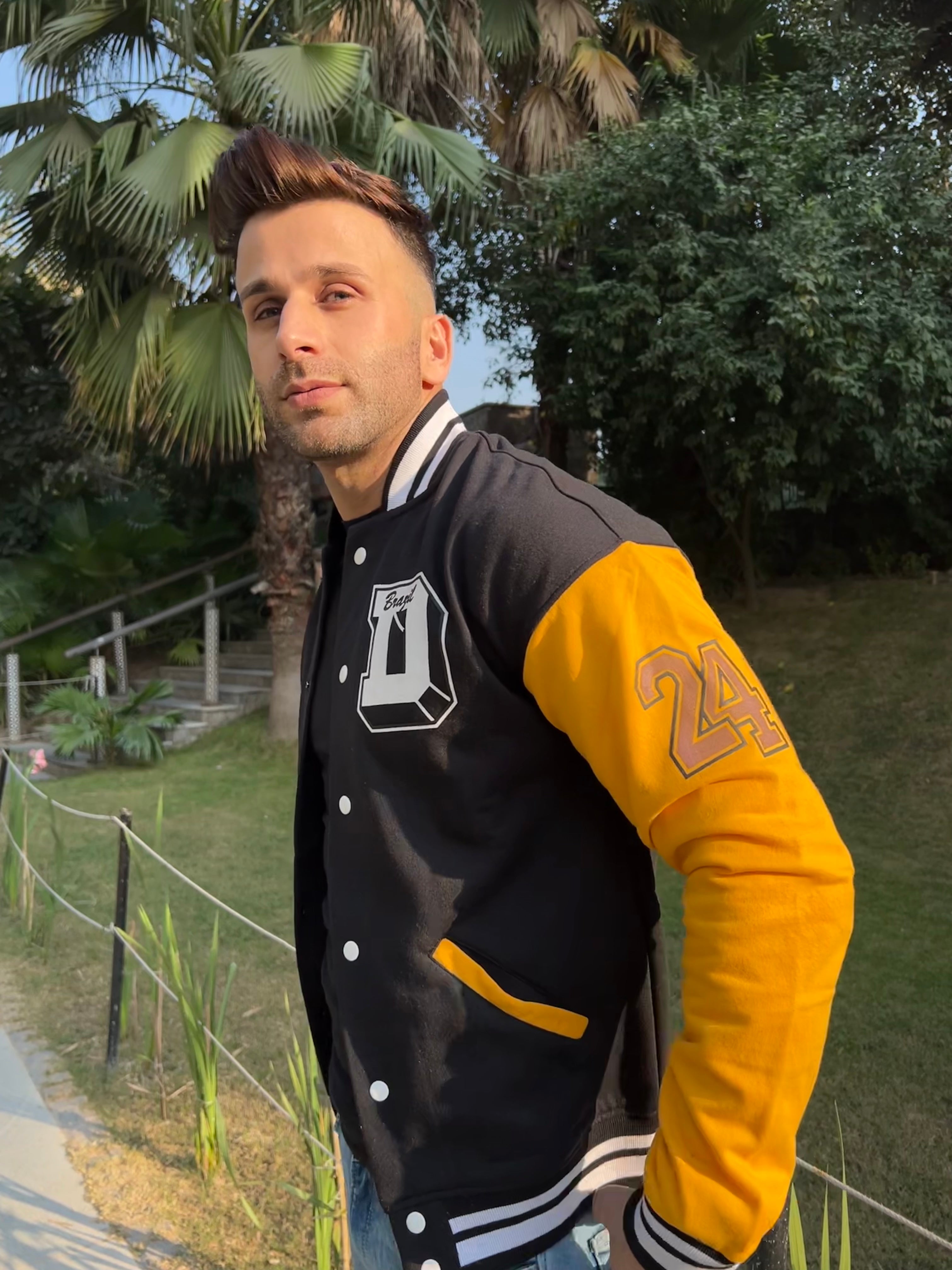 Varsity Black Yellow Typography Jacket
