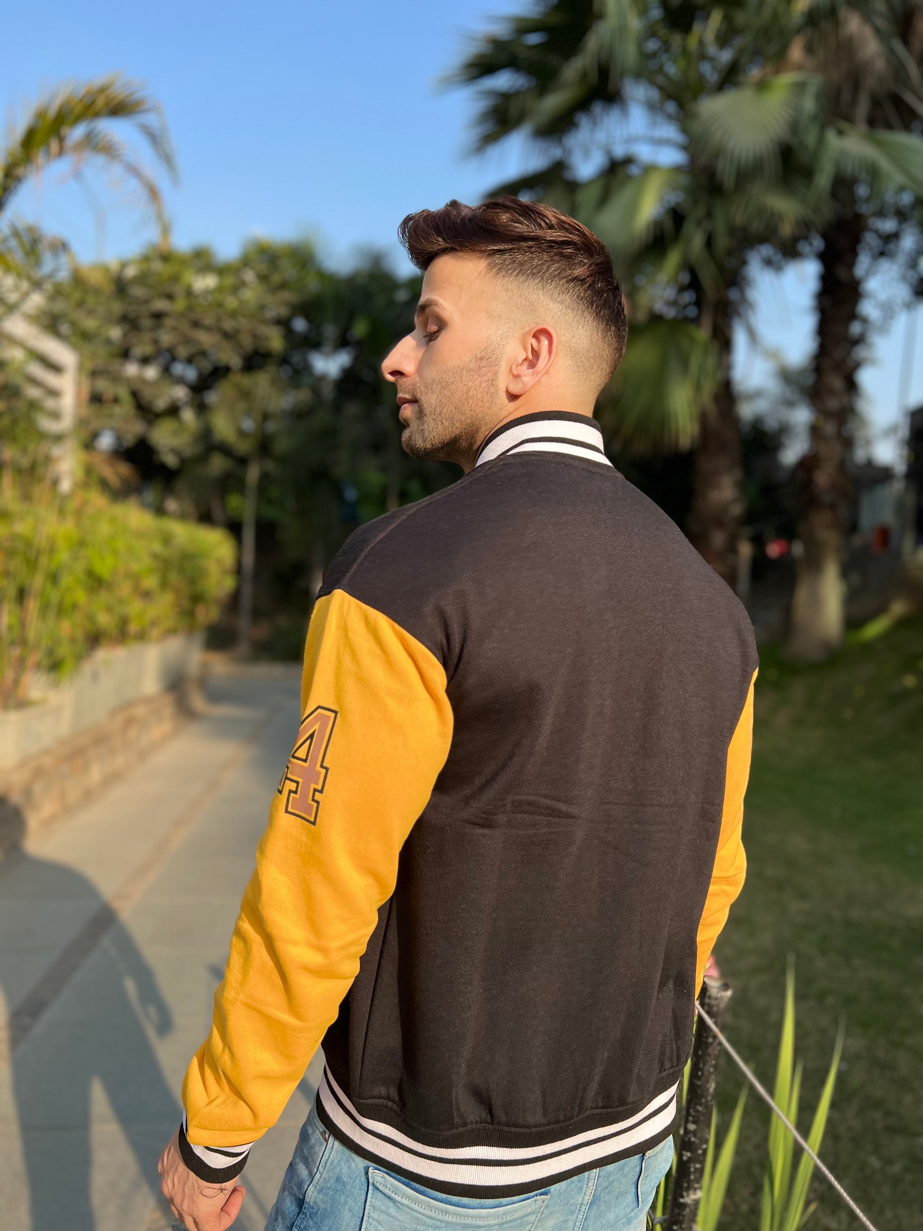 Varsity Black Yellow Typography Jacket