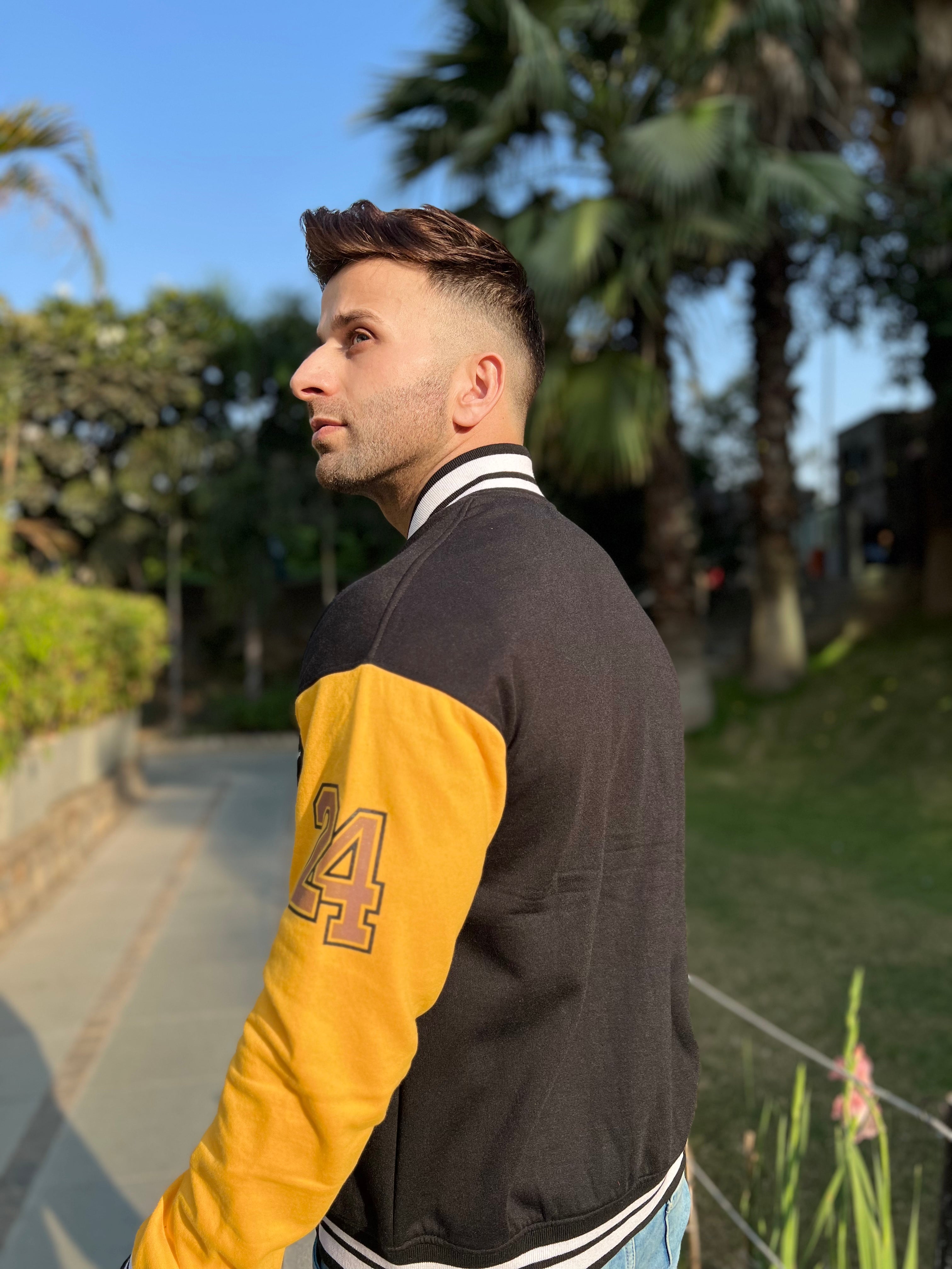 Varsity Black Yellow Typography Jacket