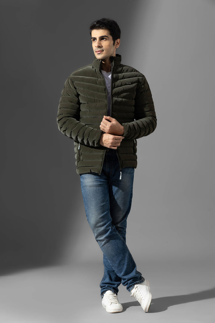 Olive Full Sleeve Heavy Winter Puffer Jacket
