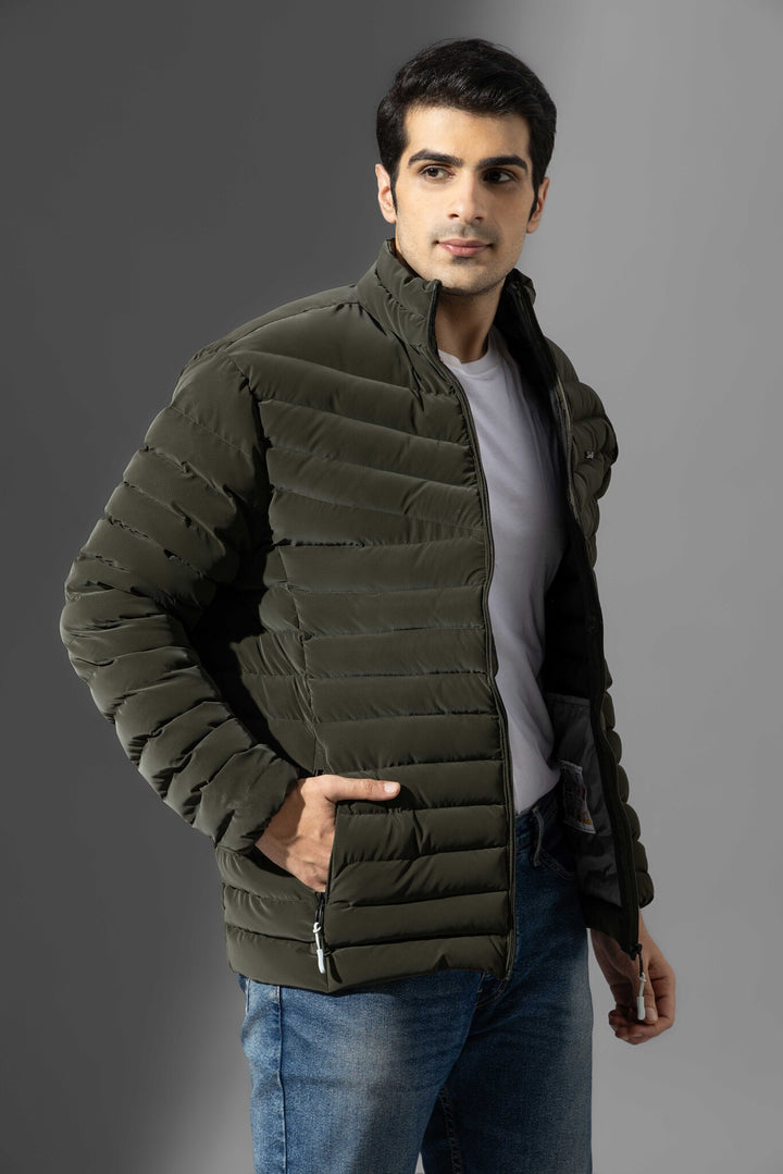 Olive Full Sleeve Heavy Winter Puffer Jacket