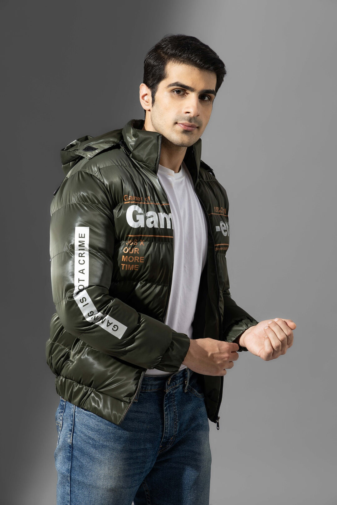 Olive Men Hooded Heavy Winter Jacket