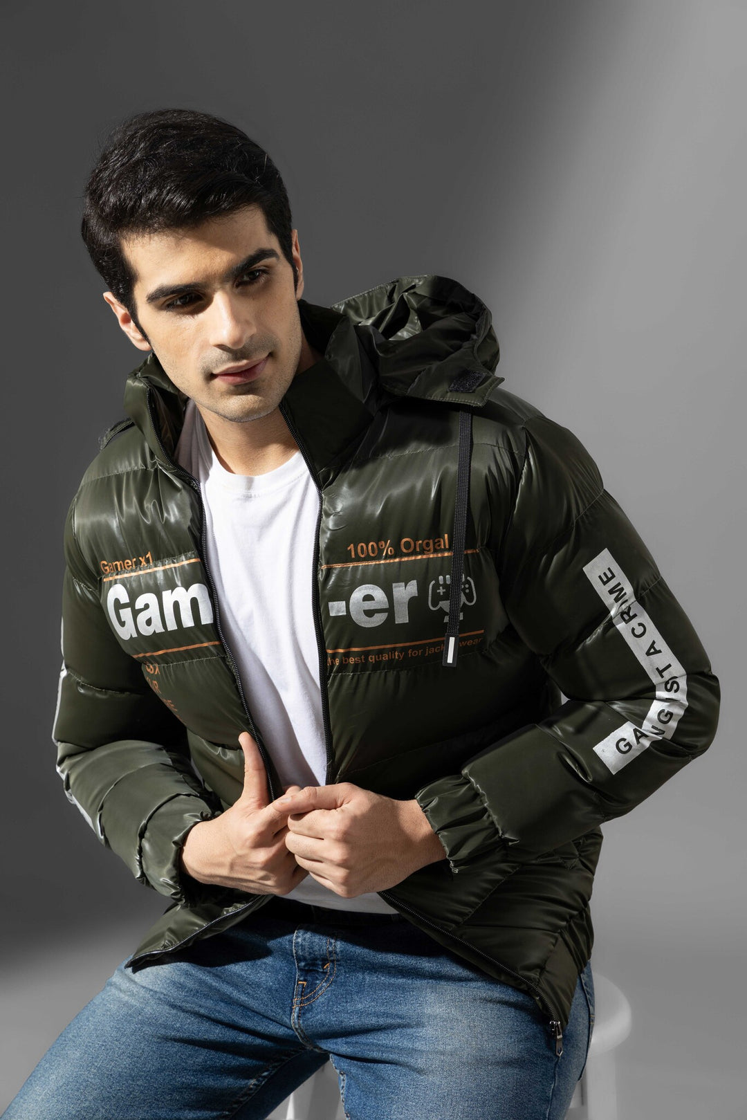 Olive Men Hooded Heavy Winter Jacket