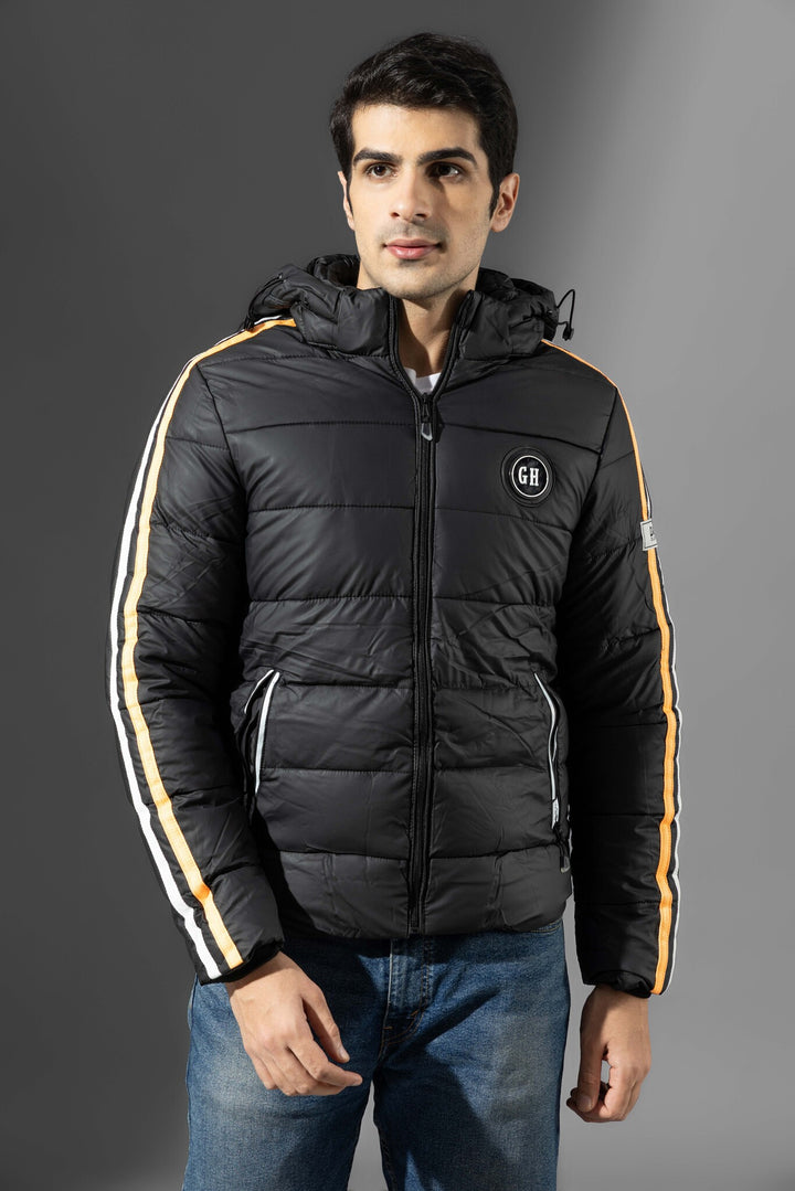 Black Men Hooded Striped Winter Heavy Jacket