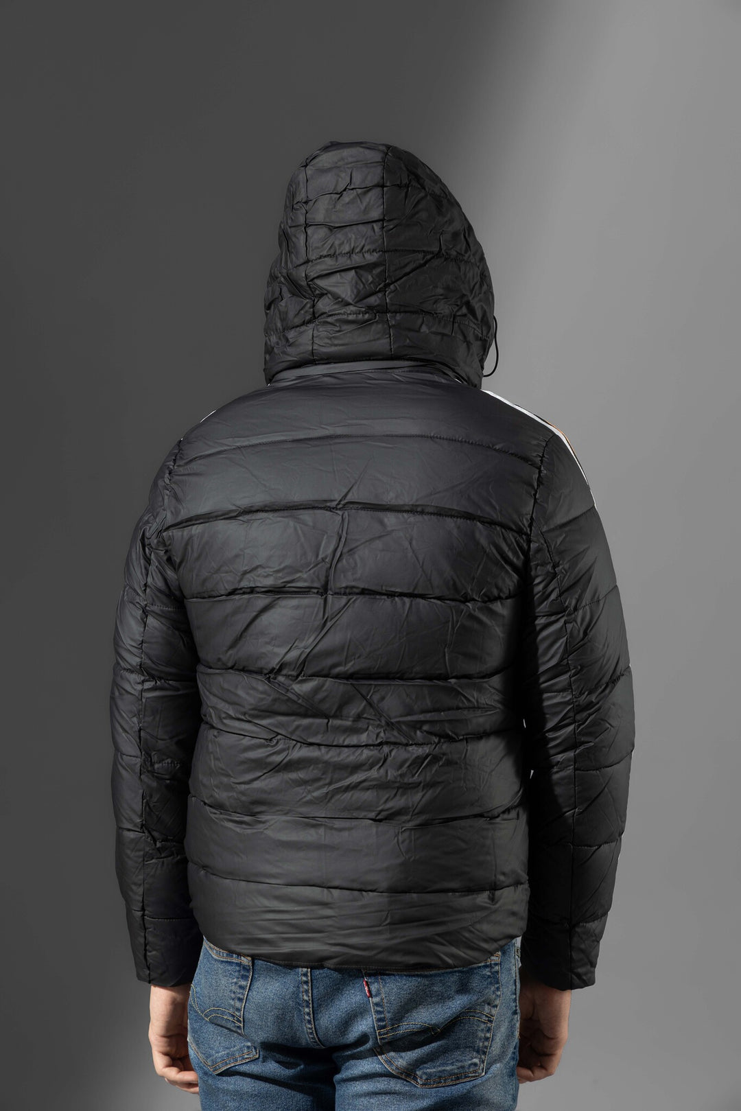 Black Men Hooded Striped Winter Heavy Jacket