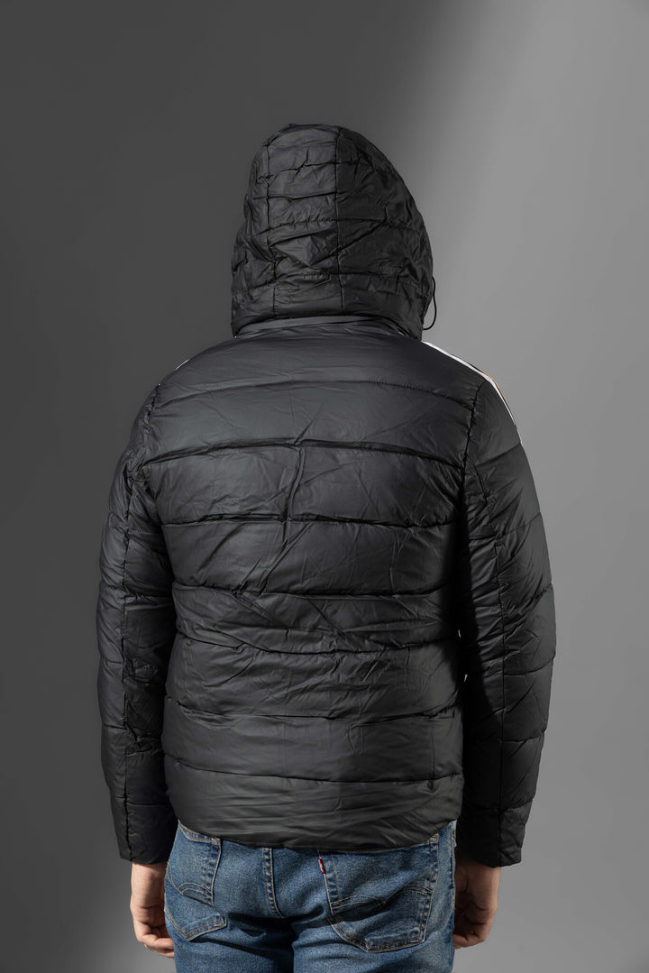 Black Men Hooded Striped Winter Heavy Jacket