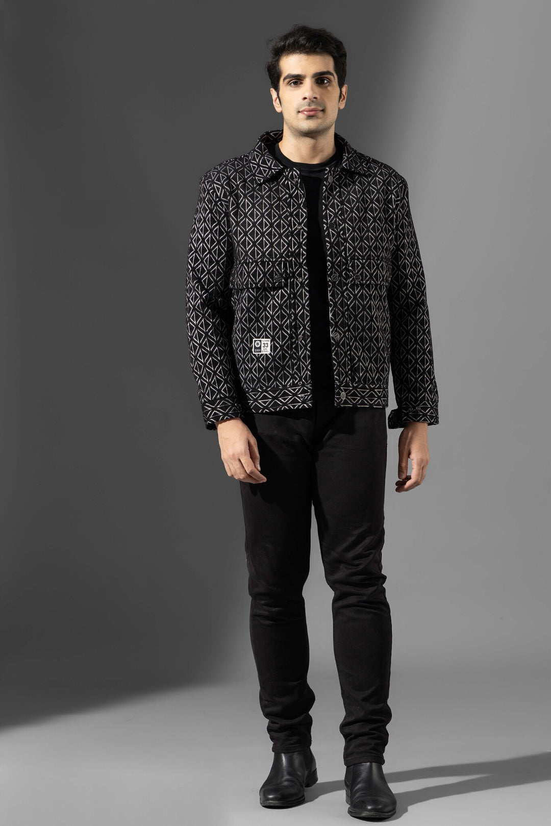 Black Spread Collar Full Sleeve Winter Jacket