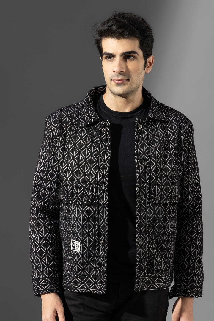 Black Spread Collar Full Sleeve Winter Jacket